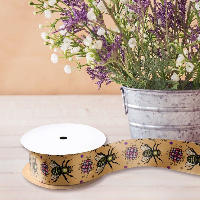 Honigbiene und Blume Beige natürliche, rustikale F Satinband (Von Creator hochgeladen)