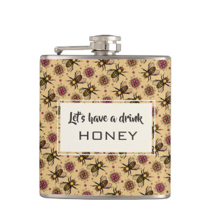 Honigbiene und Blume zeichnend farbenfrohe Musterk Flachmann