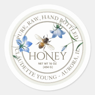 Honigbiene und Blütenblumen Honigweißes Etikett Runder Aufkleber