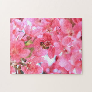 Honigbiene und farbenfrohe rosa Krabappelblüten Puzzle