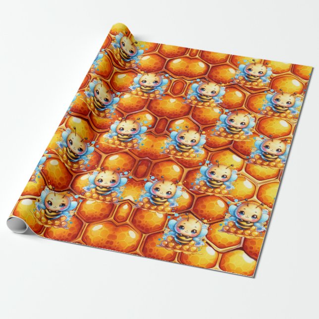 Honigbiene und Honeycomb Babydusche Geschenkpapier (Ungerollt)