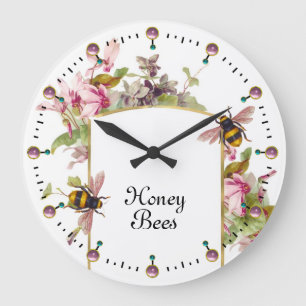 HONIGBIENE UND ROSA CYCLAMEN,IMKER GROßE WANDUHR