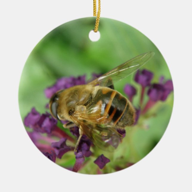 Honigbiene und violette Blumen Keramik Ornament (Vorne)