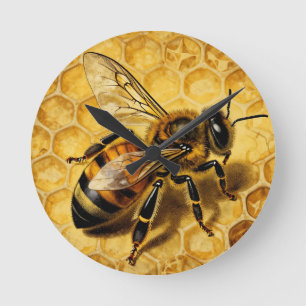Honigbiene Waben Golden Natur Runde Wanduhr