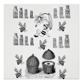 Honigbiene-weißes schwarzes Poster