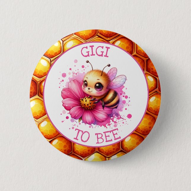 Honigbiene zum Thema Girl's Baby Shower Gigi Button (Vorderseite)