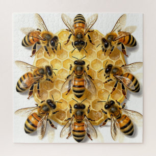 Honigbienen auf einem sechseckigen Honigwabenkreis Puzzle