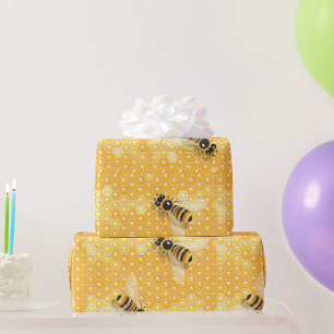 Honigbienen auf hellen Honigwabenmustern Geschenkpapier