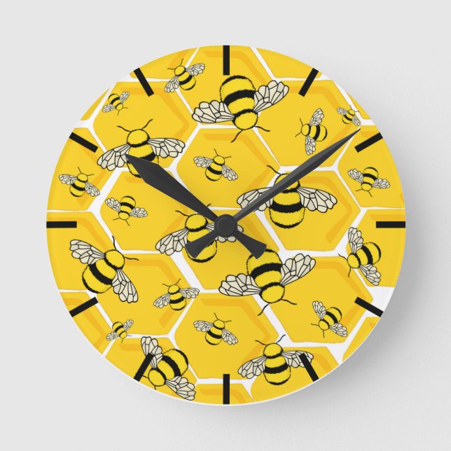 Honigbienen auf Honeycomb Niedlich Runde Wanduhr (Vorderseite)
