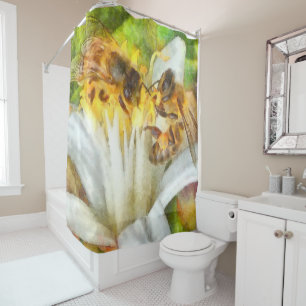 Honigbienen auf Lemon Blossom Wasserfarben Kunst Duschvorhang