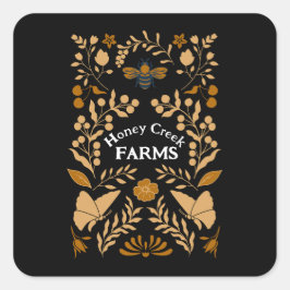 Honigbienen-Aufkleber oder Etiketten Schwarz und G Quadratischer Aufkleber