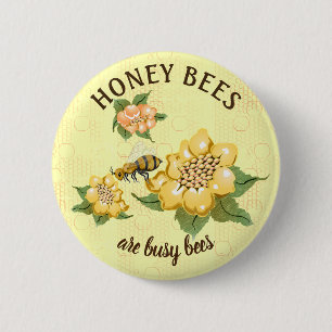 Honigbienen-beschäftigte Bienen-Bienenwaben-Blume Button