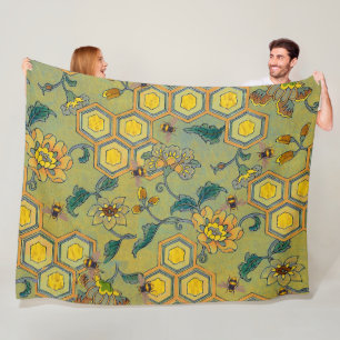 HONIGBIENEN,BIENENSTÖCKE,FRÜHLINGSBLUMEN ,Gelb Grü Fleecedecke