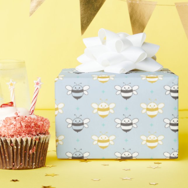 Honigbienen blau lächeln geschenkpapier (Geburtstagsparty)