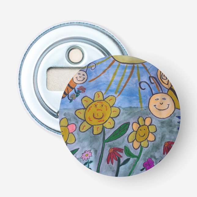 Honigbienen & Blume Button Flaschenöffner (Vorderseite)