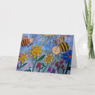 Honigbienen & Blume Grußkarte Karte