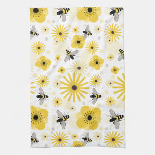 Honigbienen-Blumen u. Polka-Punkt-Küchen-Tuch Handtuch
