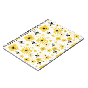 Honigbienen-Blumen u. Polka-Punkt-Notizbuch Notizblock