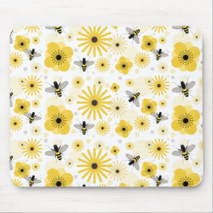Honigbienen-Blumen u. Polka-Punkte Mousepad