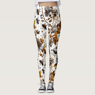 Honigbienen Blüten und Blätter Muster doodle Kunst Leggings
