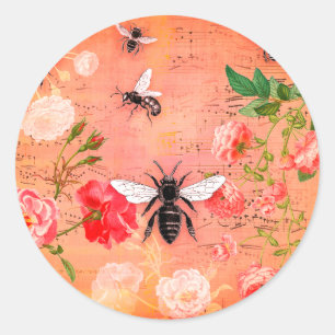Honigbienen Florale Ephemera Vintage Runder Aufkleber