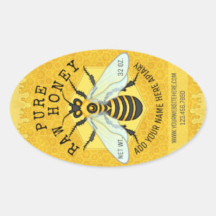 Honigbienen-Honig-Glas-Bienenhaus beschriftet   Ovaler Aufkleber