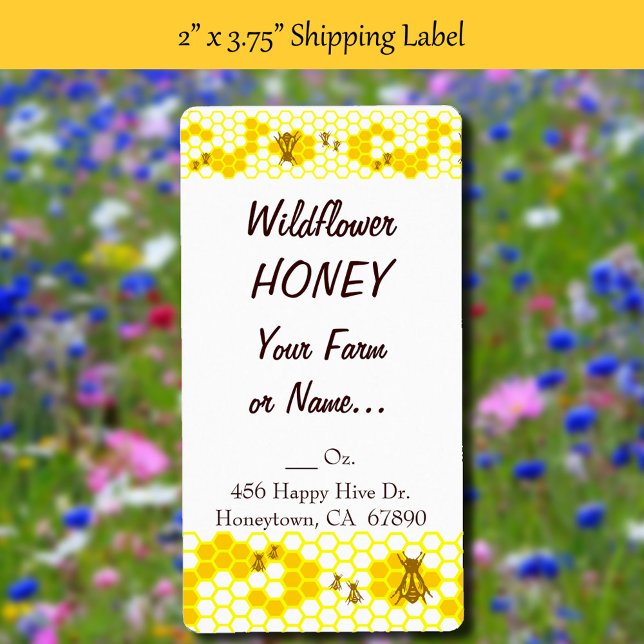 Honigbienen-Honigwabenkarbe Custom 2" x 3,75" Labe (Honey Bee Honeycomb Custom 2 x 3.75 Shipping Label)