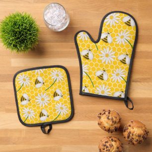 Honigbienen, Hummelbienen und Milchsorten Ofenhandschuh & Topflappen-Set