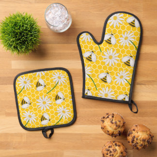 Honigbienen, Hummelbienen und Milchsorten Ofenhandschuh & Topflappen-Set