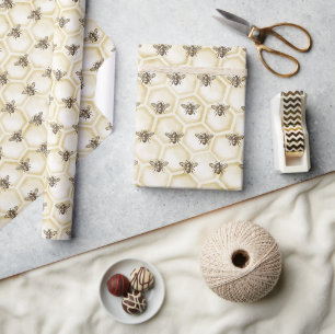 Honigbienen im Vintage-Stil Waben Bienen Muster Geschenkpapier