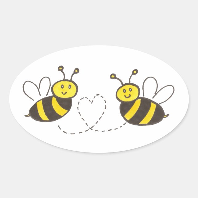 Honigbienen mit Herz Ovaler Aufkleber (Vorderseite)