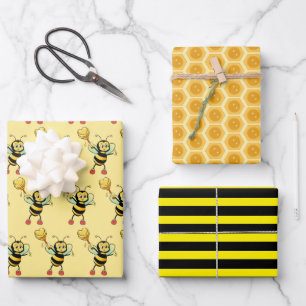 Honigbienen mit Herz- und Wabenmuster-Verpackung Geschenkpapier Set