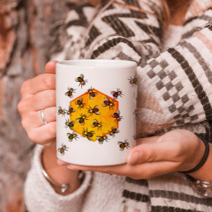 Honigbienen mit orangegelbem Hexagon zeichnend Kun Kaffeetasse