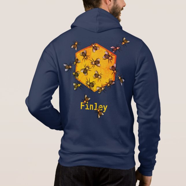 Honigbienen ・ Orange und Navy blau ・ Individuelle  Hoodie (Rückseite)