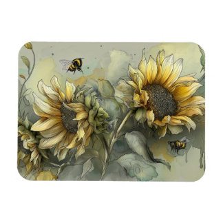 Honigbienen tanzen und summen unter der Sonnenblum Magnet