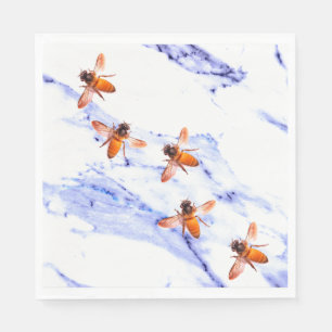 Honigbienen und blaue Marmor Serviette