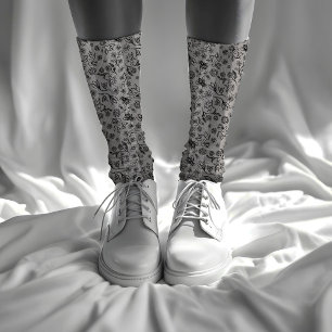 Honigbienen und Blume gestreift Blumenmuster Grau Socken