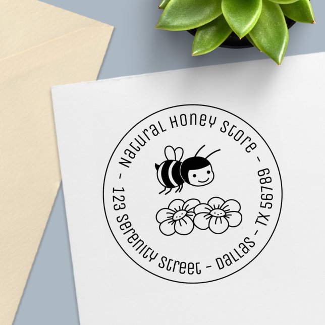 Honigbienen und Blume Runde Geschäftsadresse 2 Permastempel (Von Creator hochgeladen)