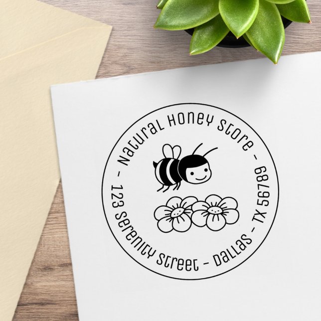Honigbienen und Blume Runde Geschäftsadresse 3 Gummistempel (Von Creator hochgeladen)