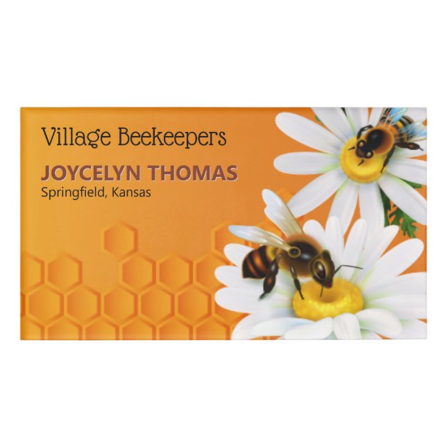 Honigbienen und Daisy-Blume Namenschild (Vorderseite)