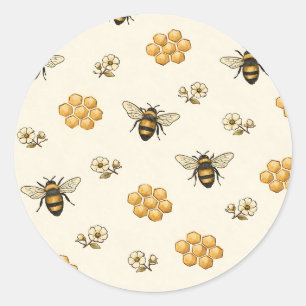 Honigbienen und Honigwaben nahtloses Muster Runder Aufkleber