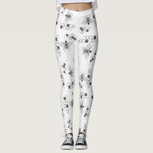 Honigbienen und Kleeblatt-Schwarz-Weiß-Leggings Leggings