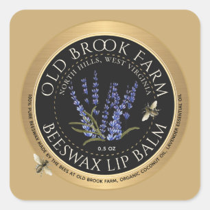 Honigbienen und Lavendel Bienenwachs Lip Balm Gold Quadratischer Aufkleber