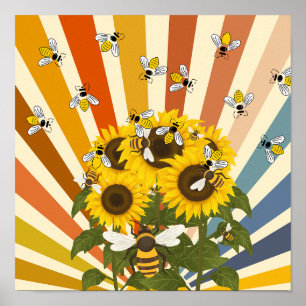 Honigbienen und Sonnenblumen Poster