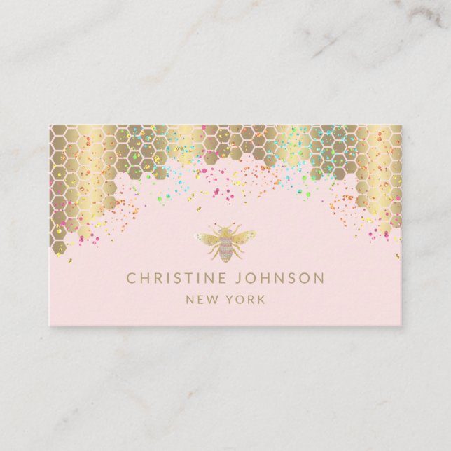Honigbienendesign Imitate Glitzer auf Rosa Visitenkarte (Vorderseite)