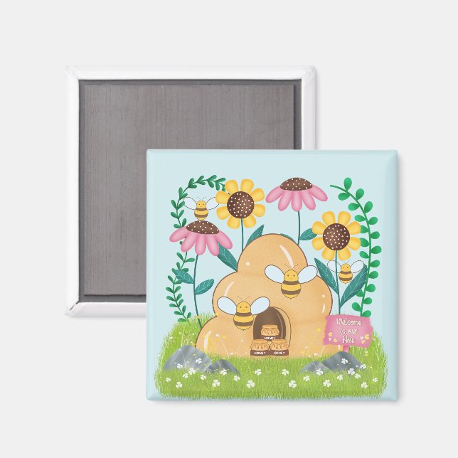 Honigbienenfamilie Magnet (Vorderseite/Rückseite)
