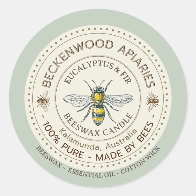 Honigbienensiegel Gelber Imker Apiary Sage Border Runder Aufkleber (Vorderseite)