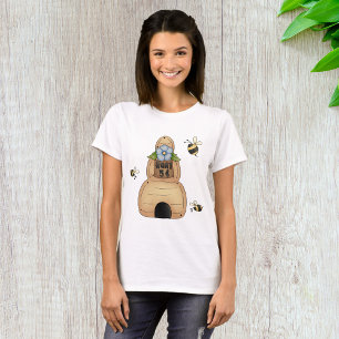Honigbienenstock mit blauer Blume und Bienen T-Shirt