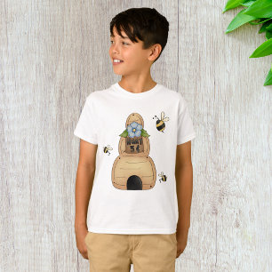Honigbienenstock mit blauer Blume und Bienen T-Shirt