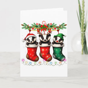 Honigdachs in Weihnachts-Socken leuchtet Honigdach Karte